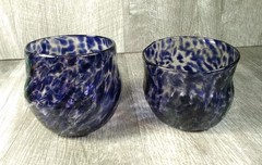 Cobalt Blue Tumbers,Pair Hand Blown Signed Dated 2000,