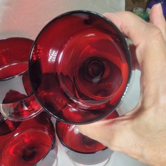 Vintage 1970s Luminarc Cavalier Suede Ruby Red Champagne/Dessert Cups Set of 7