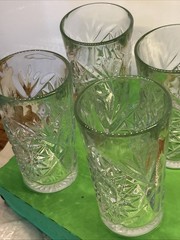 Vintage Libbey Hobstar Heavy Cut Glass Hi – Ball 16 oz, Tumbler Set of 4