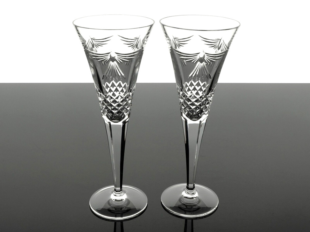 WATERFORD MILLENIUM PEACE CRYSTAL CHAMPAGNE FLUTES GLASSES – SET OF 2