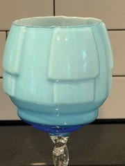 Art Deco Blue Opaline Murano Style Twisted Stem Glass Goblet MCM Hand Blown 8in