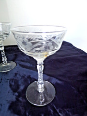 Libbey ROCK SHARPE 3500 Set 4 Champagne/tall Sherbet Grey Cut Etched Floral 40s