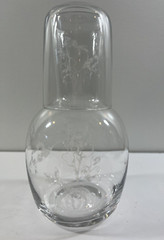 Blown Glass Clear Etched Hummingbird Design Bedside Carafe Tumble Up With Glass