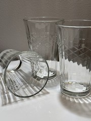 3 Vintage Anchor Hocking Clear Panel Tumblers w/Criss-cross Design, 5.25” Tall