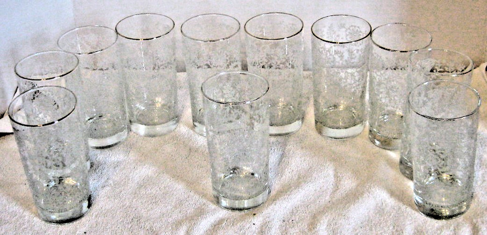 Libbey Icy Lace Garden Flower Frosted Highball Tumblers Glasses 5 3/8 » Blown