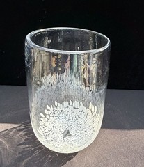 Hand Blown Studio Art Glass Signed Clear & White Confetti Design Vase Beautiful!