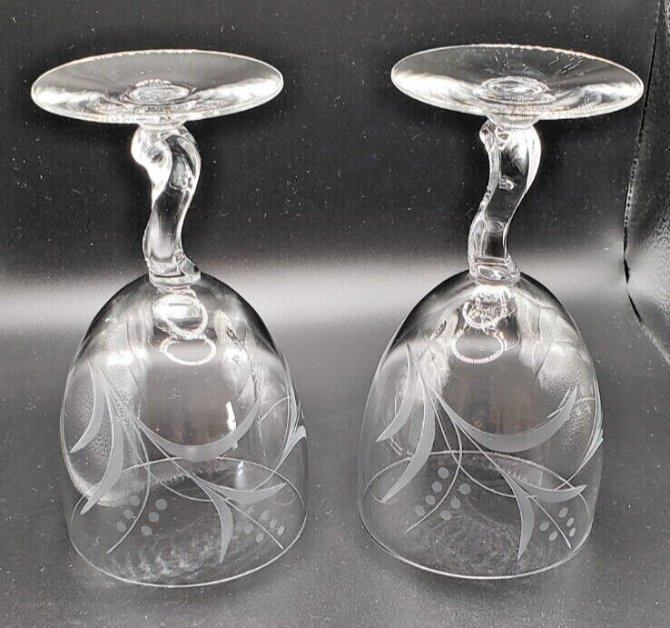 Fostoria Crystal Gray Cut Spring Pattern Water Goblet – set of 2