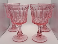 Vintage Noritake Perspective Pink Water Goblets Set of 4 Japan Pressed Glass