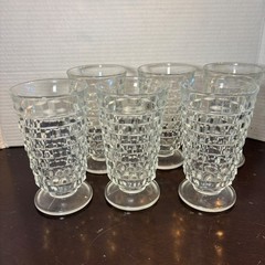 Vintage Clear Colony Footed Indiana Glasses Set Of 6 With Textured Whitehall