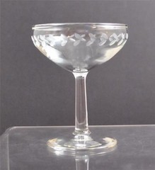 Vintage Etch Floral Leaf Sherbet Dessert Champagne Clear Glass Stemware Y32