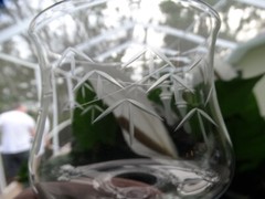 Saski/Noritake Crystal Clear Grey Cut Bamboo Seafood Cocktail & Glass Liner EUC