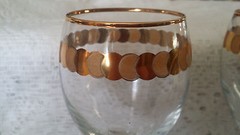 2 Wine Glasses Crystal Clear w/ Gold Trim & Round Gold Design Made in Turkiye
