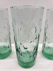 (5) Libbey Iris Spanish Green Tumblers Set Flower Embossed Textured Glasses Lot