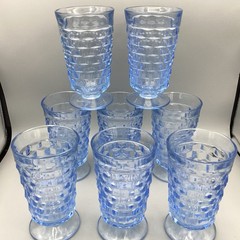8 Indiana Whitehall Cubist Ice Blue Footed Cooler Tumblers 6” Flare VTG Glasses