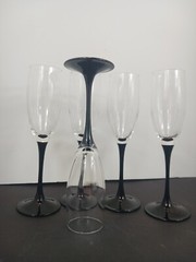 Vintage Luminarc France Domino Black Stemmed Clear Champagne Glass Flutes Set 5