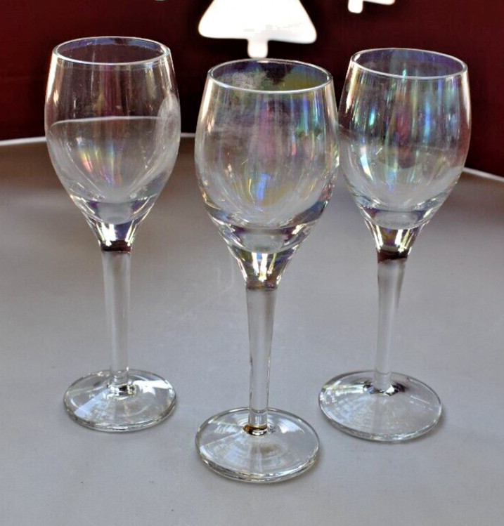 3 ~ Rainbow CORDIAL Hand-blown ITALIAN Crystal TOSCANY IRIS LUSTRE Stemware VTG