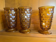 COLONY WHITEHALL AMBER ICED TEA GLASSES LOT OF 3 Hard Water Marks