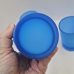 Set Of 4 Vintage Hand Blown Blue Satin Cased Glass Juice Tumblers MCM
