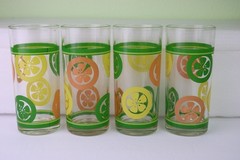 Retro Lemon Lime Orange Citrus 4 Drinking Glass Tumblers MCM 5 5/8 » Tall Narrow