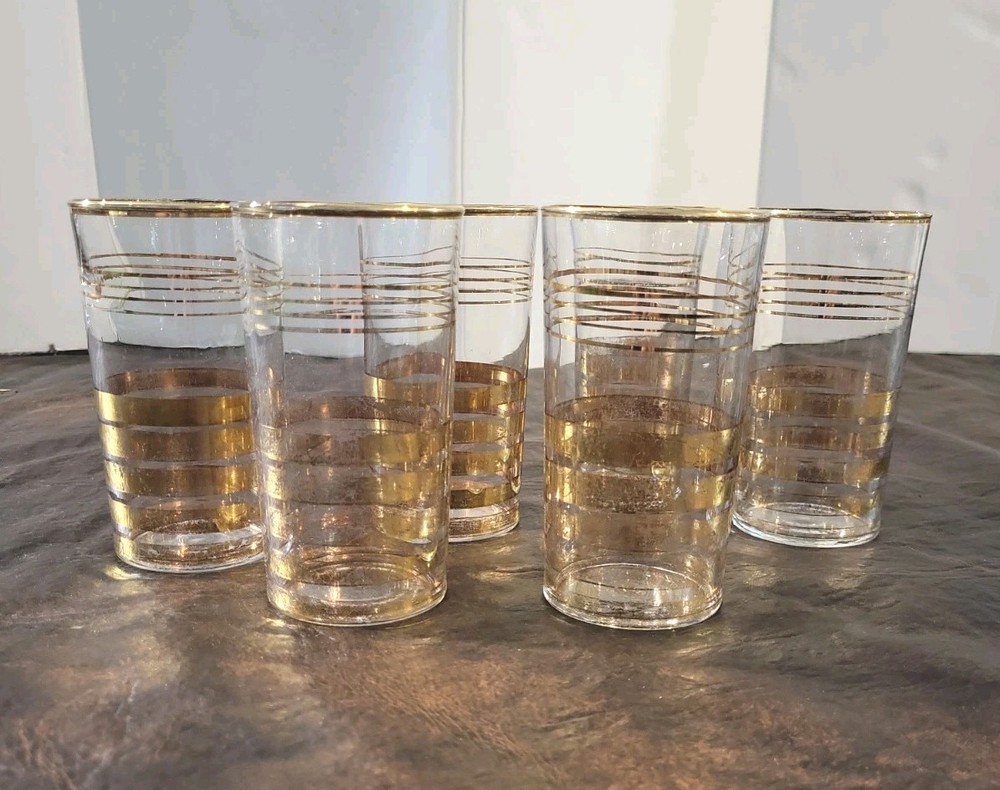 Macbeth Evans Sovereign Glass Tumblers 22k Gold Bands Set Of Six Vintage