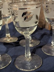 MCM Libbey Frosted Silver Leaf/Foliage 8 oz Wine Glasses/Goblets Set 6 SEE PICS!