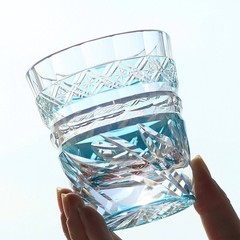 Hand Cut To Clear Sky Blue Old Fashioned Highball Whiskey Glasses Gift Box 200ml