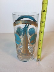 Vtg New York City Souvenir Glass Tumbler Statue Liberty Empire State Gold Blue