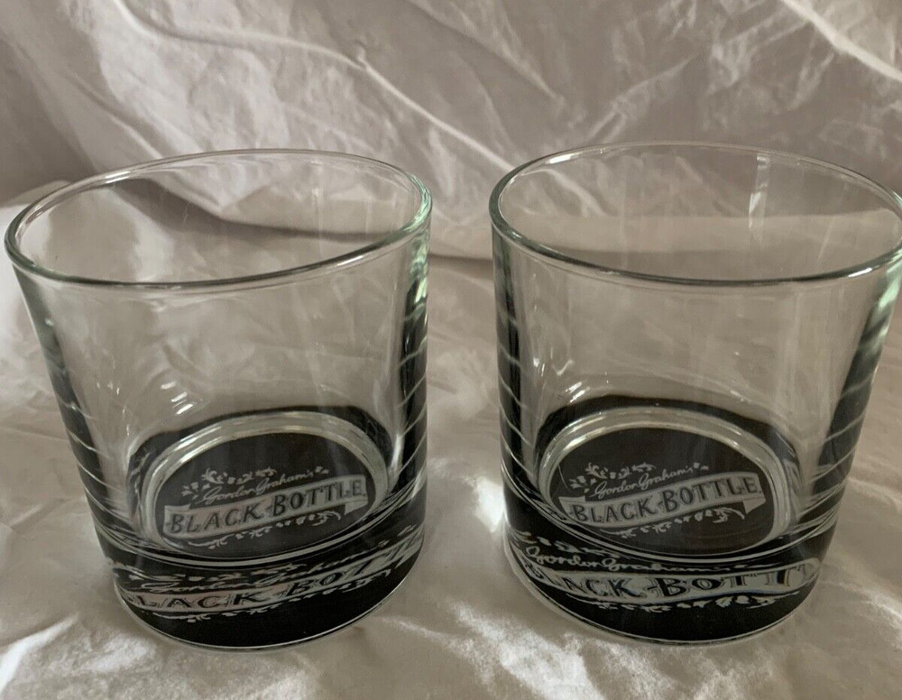 Italian Made Gordon Graham’s Black Bottle Rocks Glasses RARE