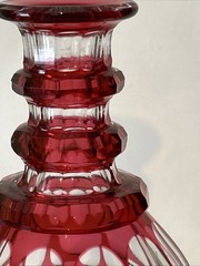 Cranberry Red Cut To Clear Vintage Glass Decanter Blarney Notches Diamonds