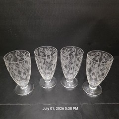 Vintage Etched Floral Footed Juice Iced Tea Glasses Set of 4 Clear Glass