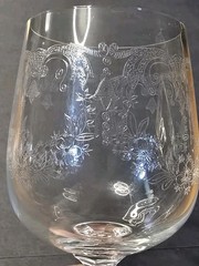 Bohemia Crystal Cascade Queen’s Lace Water Goblet 7″ Etched Ball Knob Stem VTG
