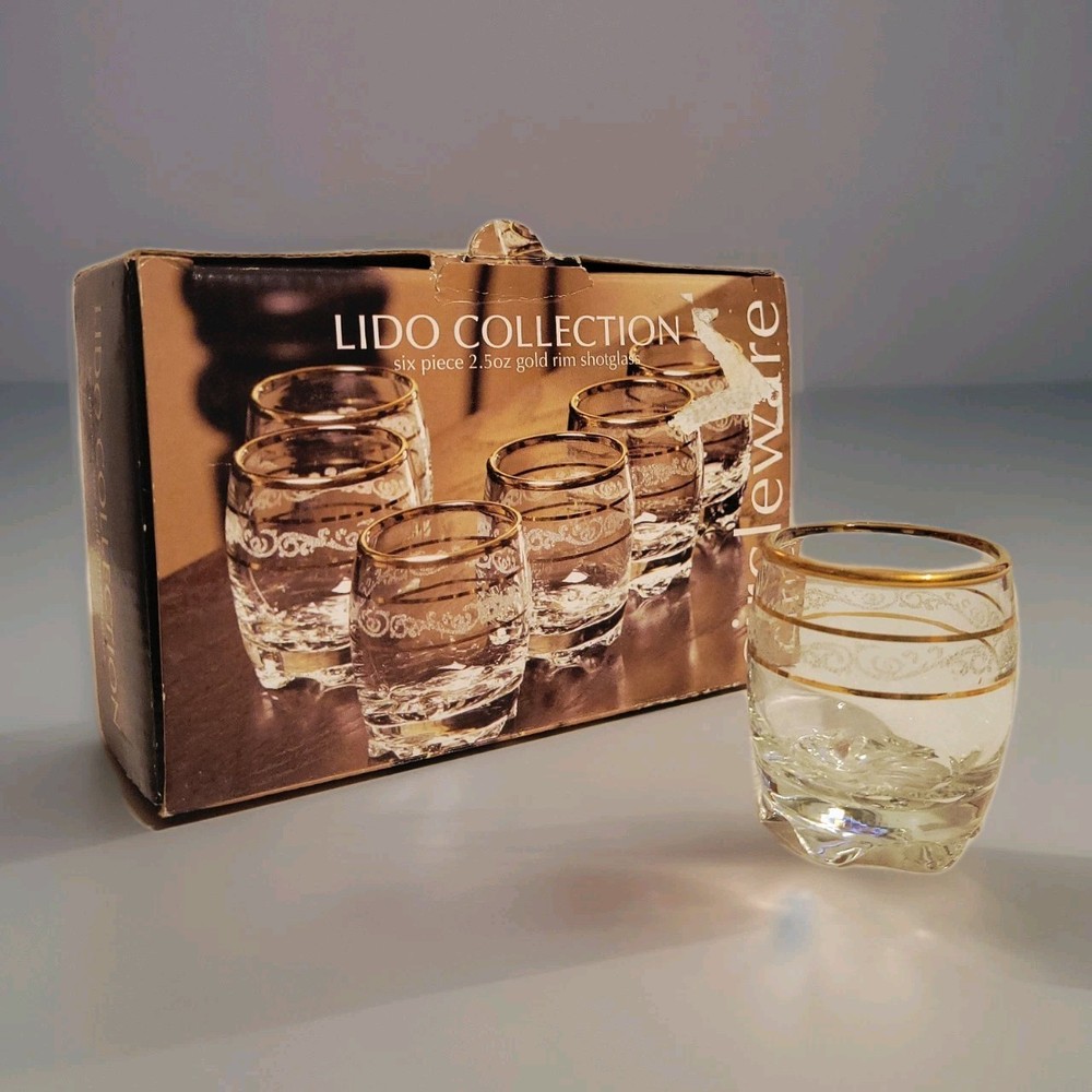 Circleware Lido Collection Gold Rim Shot Cordial Six Piece Glasses 2.5oz #20677