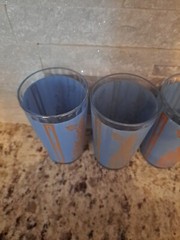 1960 Culver Blue Gold Siam Thai Goddess Drinking Glass Tumbler 5” Tall Set Of 4