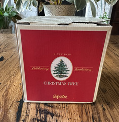 4 – NEW Spode Highball Tumbler Glass Christmas Tree 6.25″ Gold Trim FREE SHIP