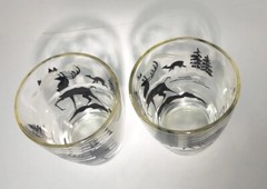 Mid Century Bar Ware Shot Glass Black White Stag Winter Scene Deco Style 3″
