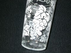 Vtg Hazel Atlas White Grape Vines Glasses Set 6 W/ Drink Caddy MCM Retro Barware