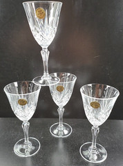 4 Cristal De Flandre Salzburg Wine Glasses Set Crystal Clear Stemware France Lot