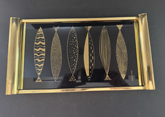 Vintage RARE Fred Press Black & Gold Fish Rectangular Tray – 22k