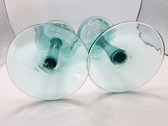 Hand Blown Teal Green Wine Glass Goblets Set of 2 9.5″ Tall Pontil Heavy Artisan