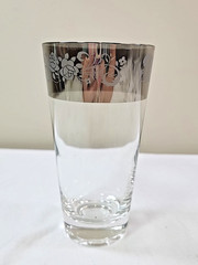 Dorothy Thorpe Style Silver Etched Floral Band Highball Glasses MCM ~ Set Of 4