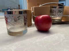 NOS MCM Set 6 Queens Lusterware Silver Fade Filigree Cocktail Glasses w/Caddy