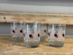 Vintage French Mid-Century tumbler with a geometric pattern in red and black
