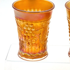 Antique Northwood Marigold Carnival Glass Grape Arbor Tumblers Set of 2 SIGNED
