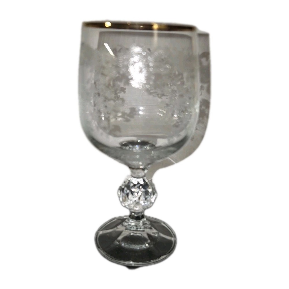 Bohemia Crystal Crystalex Queen’s Lace Wine Glass Gold Rim Lace Etched
