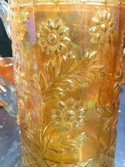 Vintage (9) Piece Dugan Carnival Glass Daisy Lattice Water Set Excellent Cond