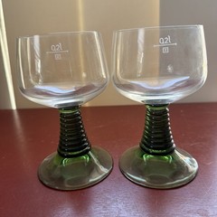 Vintage German Roemer Green Beehive Stem Wine Glasses Crystal Set of 2