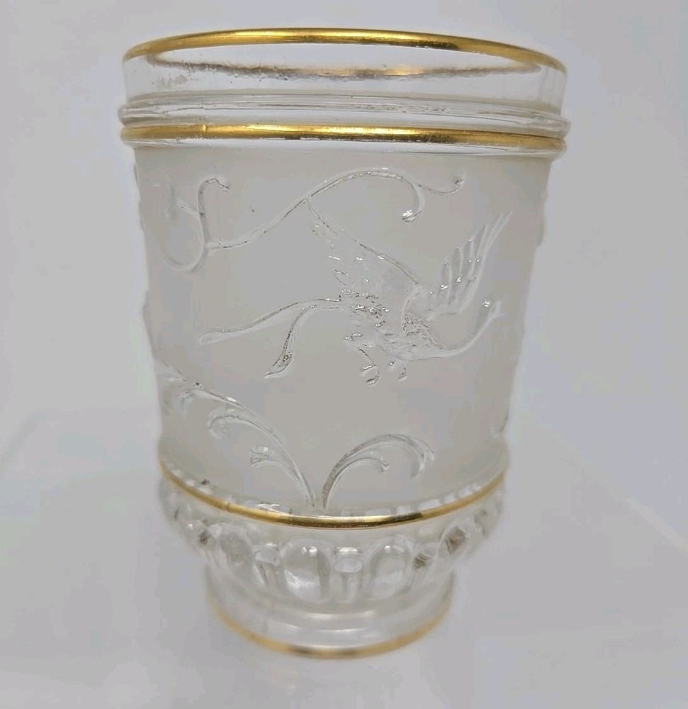 Baccarat French Pressed Glass Tumbler Birds, Floral Design C. 1890