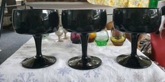 3 Gorham Reizart Black Amethyst MCM Crystal Stemware Glasses Champagne/Sherbet