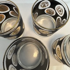 Libbey Coin Glasses Set of 4 Vintage Gold Coin Black Rocks Lowball Barware MCM