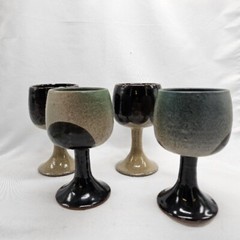 Set of 4 Vintage Goblets Wine Glasses Handmade Pottery Stoneware